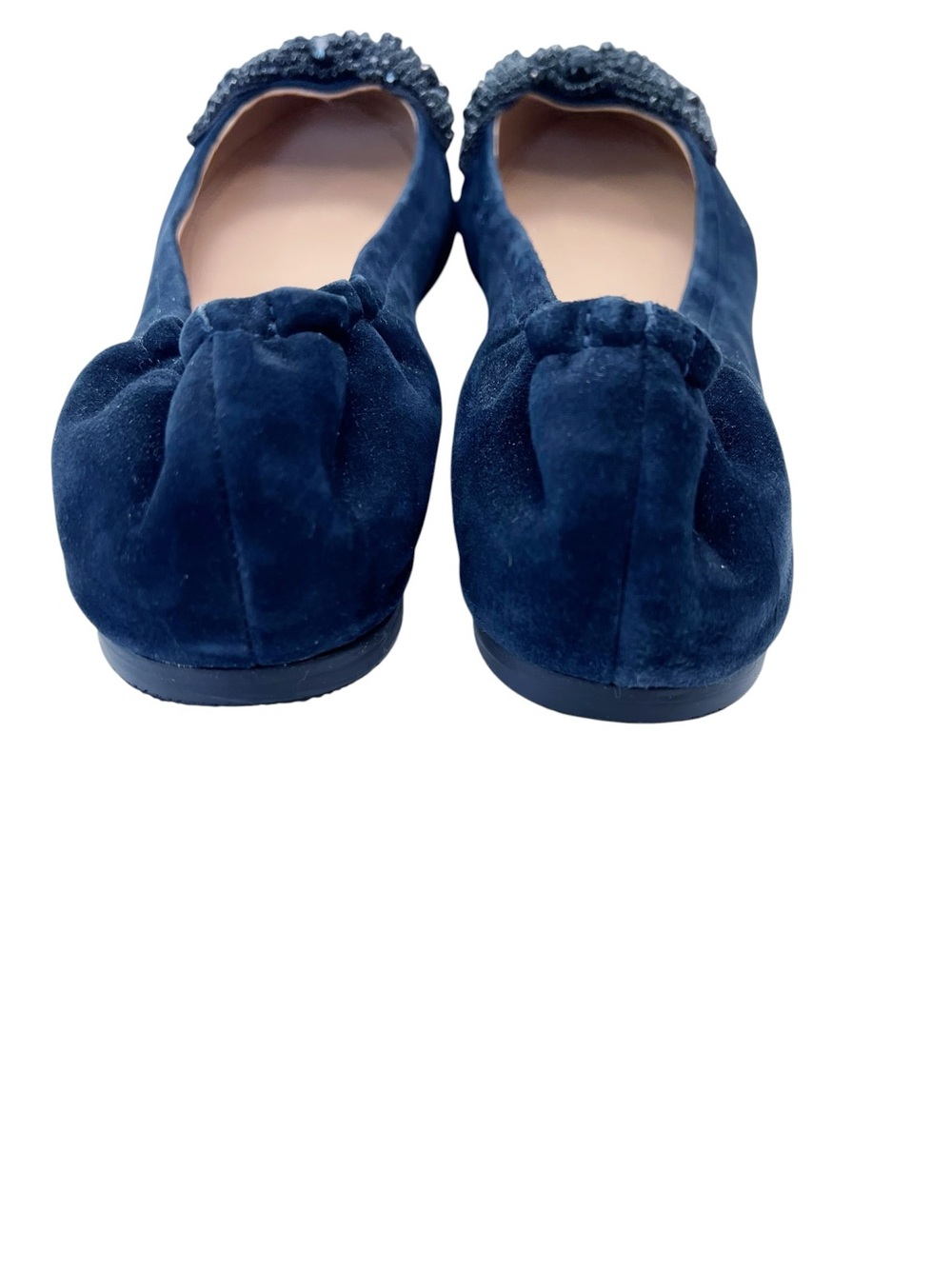 Tory Burch Sz 10 Bonneville Navy Suede Ballet Flats with Beaded Bow Round Toe - Picture 4 of 7